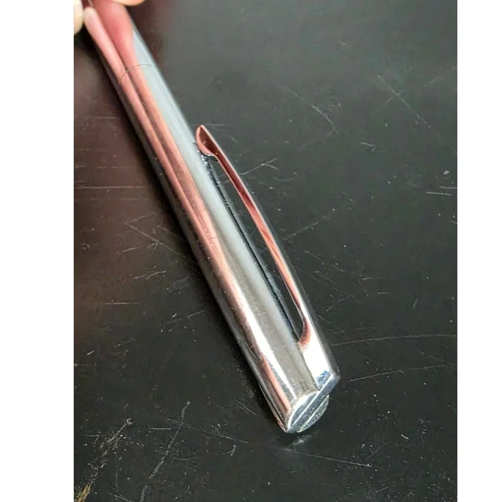Vintage Slim Chrome Metal Twist Ballpoint Pen Silver Tone Minimalist Executive